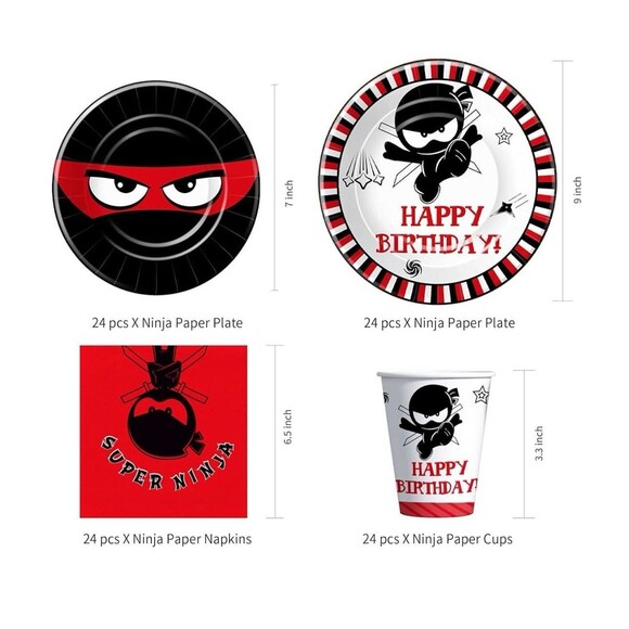 Ninja Birthday Party Supplies serves 24 Dinner Plates Dessert Plates Cups Napkin - Picture 2 of 12